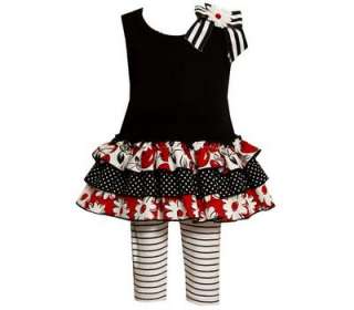 Bonnie Jean Girls Spring Black Cherry / Flower Dress & Leggings Outfit 