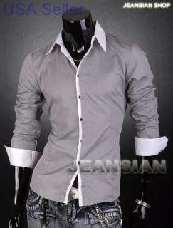 VVW Mens Fashion Designer Slim Dress Shirts Tops Casual Gray M 8301 