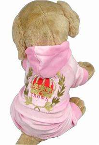 Styles New Pet Dog Clothes Crown Velvet Jumpsuit Hoodies Apparel XS 