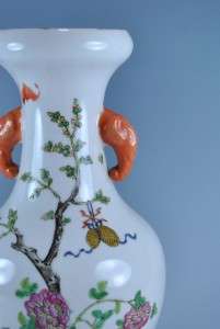   Chinese Famille Rose Porcelain Vases w Elephant Handles, Marked  