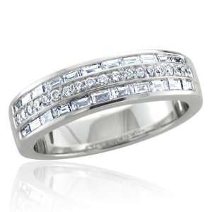  14k White Gold Round and Baguette Diamond Band Ring (GH 