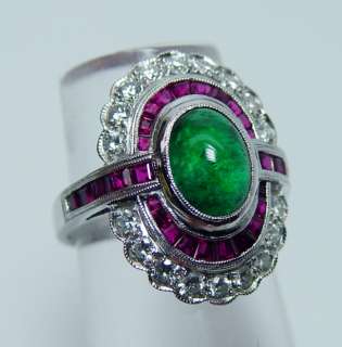 Vintage 18K White Gold Gem Emerald Ruby Diamond Ring  
