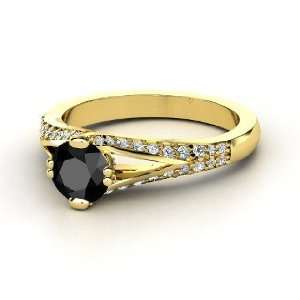  Guinevere Ring, Round Black Diamond 14K Yellow Gold Ring 