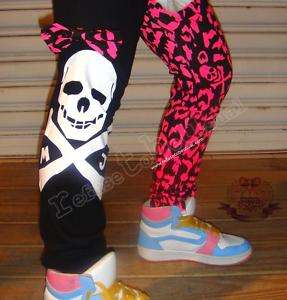 Hyper Punk Neon Pink Pirate Skull leopard Skinny Jeans  