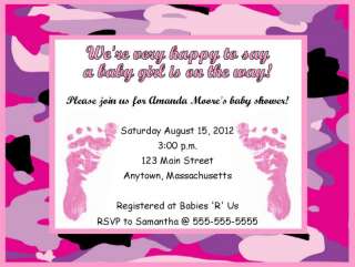 Girl Pink Feet Camouflage Baby Shower Invitations Personalized  