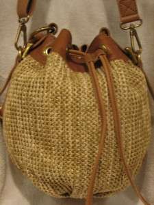 Fossil Rattan Straw Brown Leather Fossil Vintage Reissue Drawstring $ 