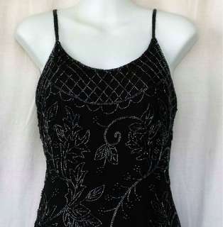 Silk Beaded Black Formal Full Length Gown Sean Collection Womens Size 