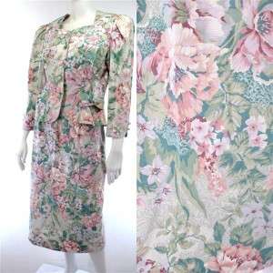 VTG 80s floral dress suit skirt jacket top M  