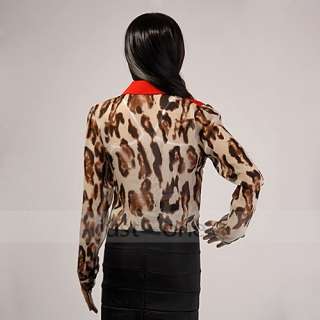 trendy womens ladies girls sexy leopard long sleeve chiffon shirt tops 