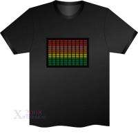 Black Sound Activated EL Equalizer LED T Shirt Disc Colorful Stripe 
