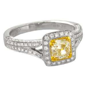 Natural Fancy Yellow Diamond Halo Design Plus 0.50ct tw White Diamonds 