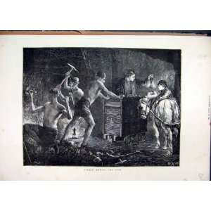  Pitmen Heaving Coal 1871 Coalmine Men Working Print