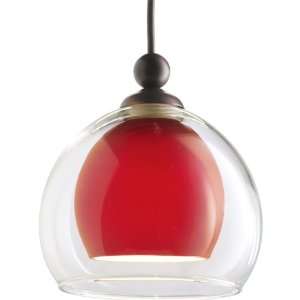   Mini Pendant in Red/Clear Glass and Urban Bronze