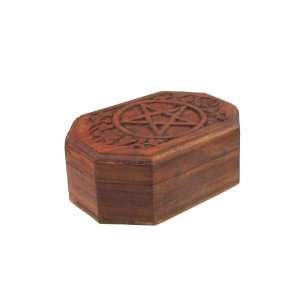 Pentacle / Pentagram Hexagonal Shape Hand Carved Wooden Keepsake Box 