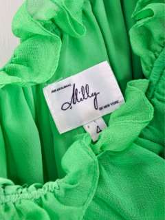 Green MILLY DRESS RARE SILK Strapless Cocktail Party Ruffle XS S 2 4 