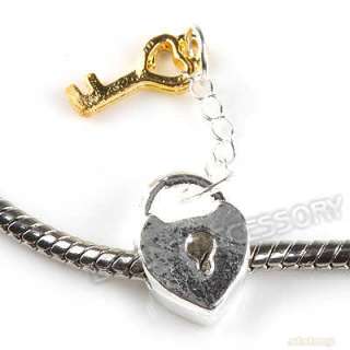 10 Lock&Key Charms Pendant Beads Fit European Bracelet 150436  