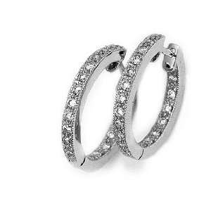  14K White Gold Hinged Hoop Earrings with Pave Set Diamonds 