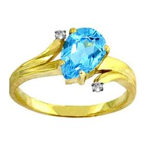  Genuine Pear Blue Topaz & Diamond 14k Gold Promise Ring Jewelry