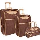 PIERRE CARDIN EXPANDABLE BROWN TAN 3 PIECE LUGGAGE SET $660 NEW IN BOX
