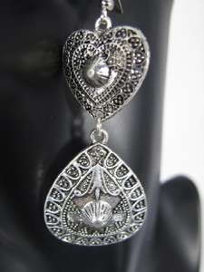 Miao Tibet Silver Heart Shape Dangle Earrings T292  
