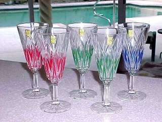 Vintage French White Wine Glasses, Red, Green, Blue VMC  