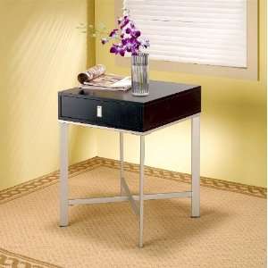 Modern Style Accent Side Table With Storage Drawer And Brushed Nickel 