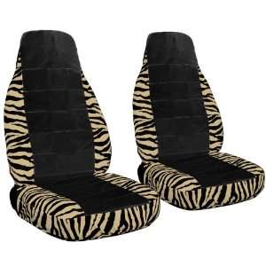 2 Tan and black zebra seat covers with a black center for 