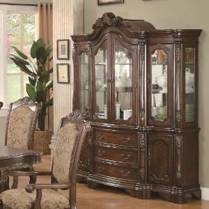  China Cabinet Buffet Hutch with Carved Detail in Brown 