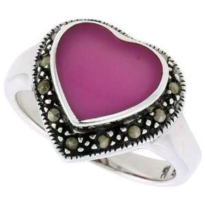 Sterling Silver Oxidized Heart Ring w/ Purple Resin, 9/16 (15mm) wide 