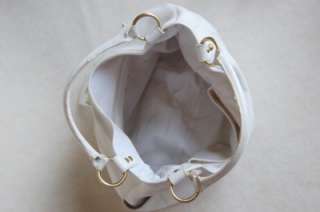 White Leather HOBO Shoulder Bag Purse Handbag Brass rings 