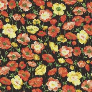 MARIPOSA POPPIES YELLOW ORNG   Cotton Fabric BTY for Quilting, Crafts 