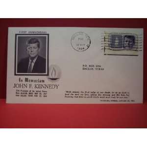 John F. Kennedy in Memoriam, Cover,cacheted, First Anniversary Nov. 22 