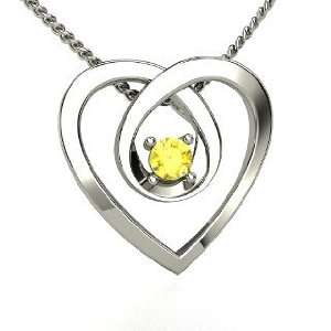 Infinite Heart Pendant, Sterling Silver Necklace with Yellow Sapphire