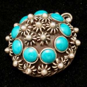 Textured Turquoise & Sterling Silver Pendant Vintage Mexico JBF  