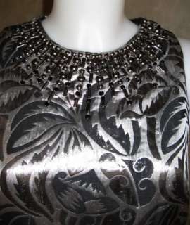 MAGGY LONDON Black silver Tribal Leaf Brocade Sheath DRESS sz 10 $168 