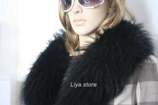 type new fashion womens real genuine black raccoon fur collar scarf 