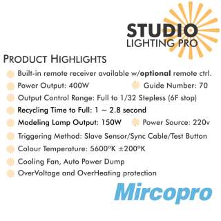 MircoPro EX 400LR   400w Professional Studio Flash Strobe Monolight 