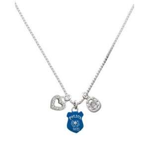  Blue Policemans Badge, Love, and Luck Charm Necklace 