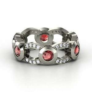 Locked In Band, Sterling Silver Ring with Red Garnet & White Sapphire