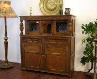 Vintage English Oak Court Cupboard Buffet Sideboard  