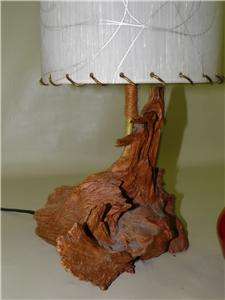 Mid Century Modern Driftwood Lamp Original Shade Finial  