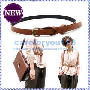 Fashion Skinny Thin Ladies Women Brown Leather Belts C  
