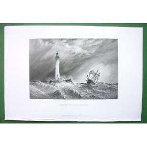  ENGLAND View of Eddystone Lighthouse   Vintage Antique 