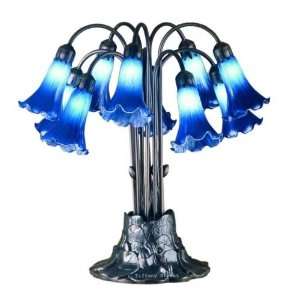  Blue Lilies Ten Light Tiffany Glass Table Lamp 22 Inches H 
