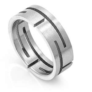   Stainless Steel Greek Key Cut Out Wedding Band (Size 9 to 12) Jewelry