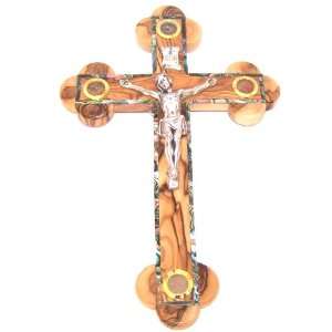 Large grade A Olive wood 14 Stations Crucifix with Holy Land Samples 