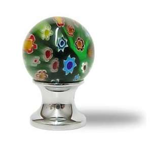   Art Glass Knob   Green w/ Flowers   Round LAK 010 FG