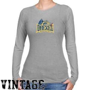 NCAA Drexel Dragons Ladies Ash Distressed Logo Vintage Long Sleeve 