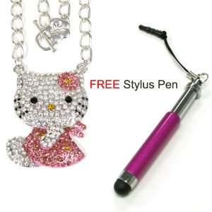 Swarovski Crystal Hello Kitty Pendant Necklace in Pink and Gold + Free 