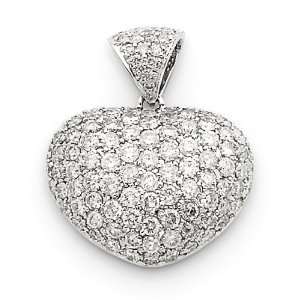  14k White Gold Diamond Puffed Heart Pendant Jewelry